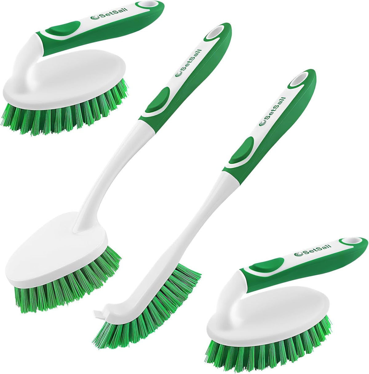 4-piece set including 1 long-handled brush, 2 standard scrub brushes, and 1 crevice brush