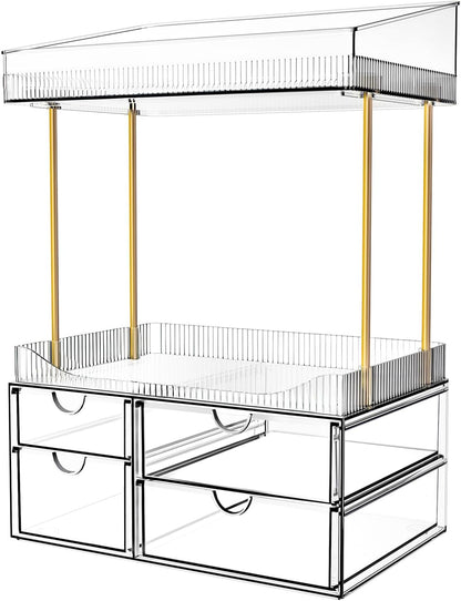 4-tier design with 2 open shelves and 4 pull-out drawers