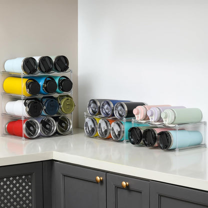 4-Tier Stackable Tumbler Organizer – Contemporary Clear Storage Display That Elevates Kitchen Counter and Open Shelving Aesthetic