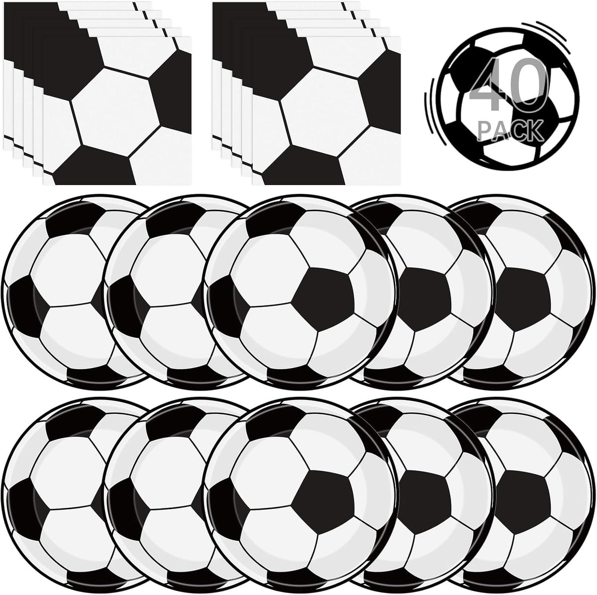 40-piece set: 20 nine-inch round paper plates plus 20 six-and-a-half-inch napkins (13x13 inches unfolded, 3-ply luncheon)