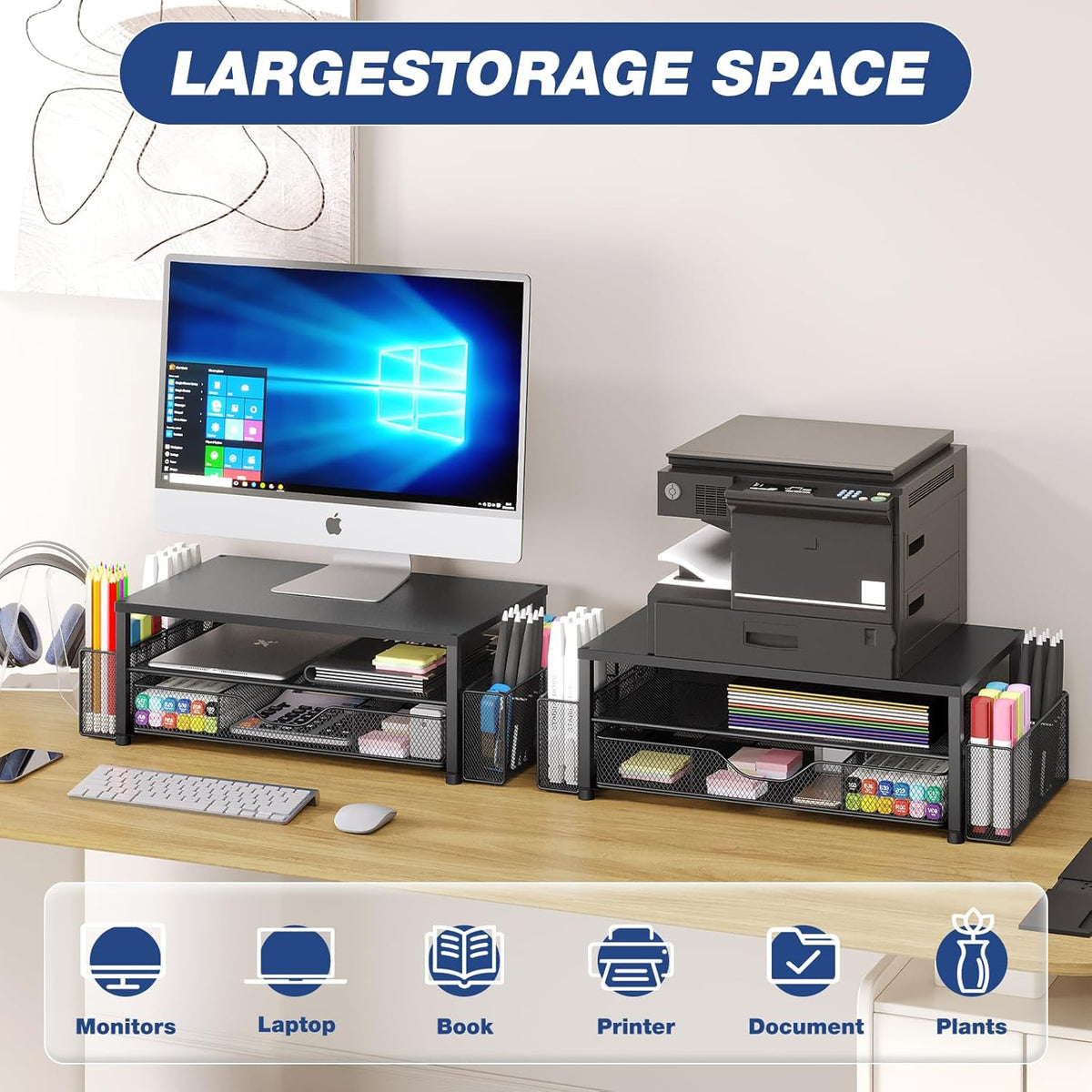 44-pound load capacity supporting monitors, laptops, and printers