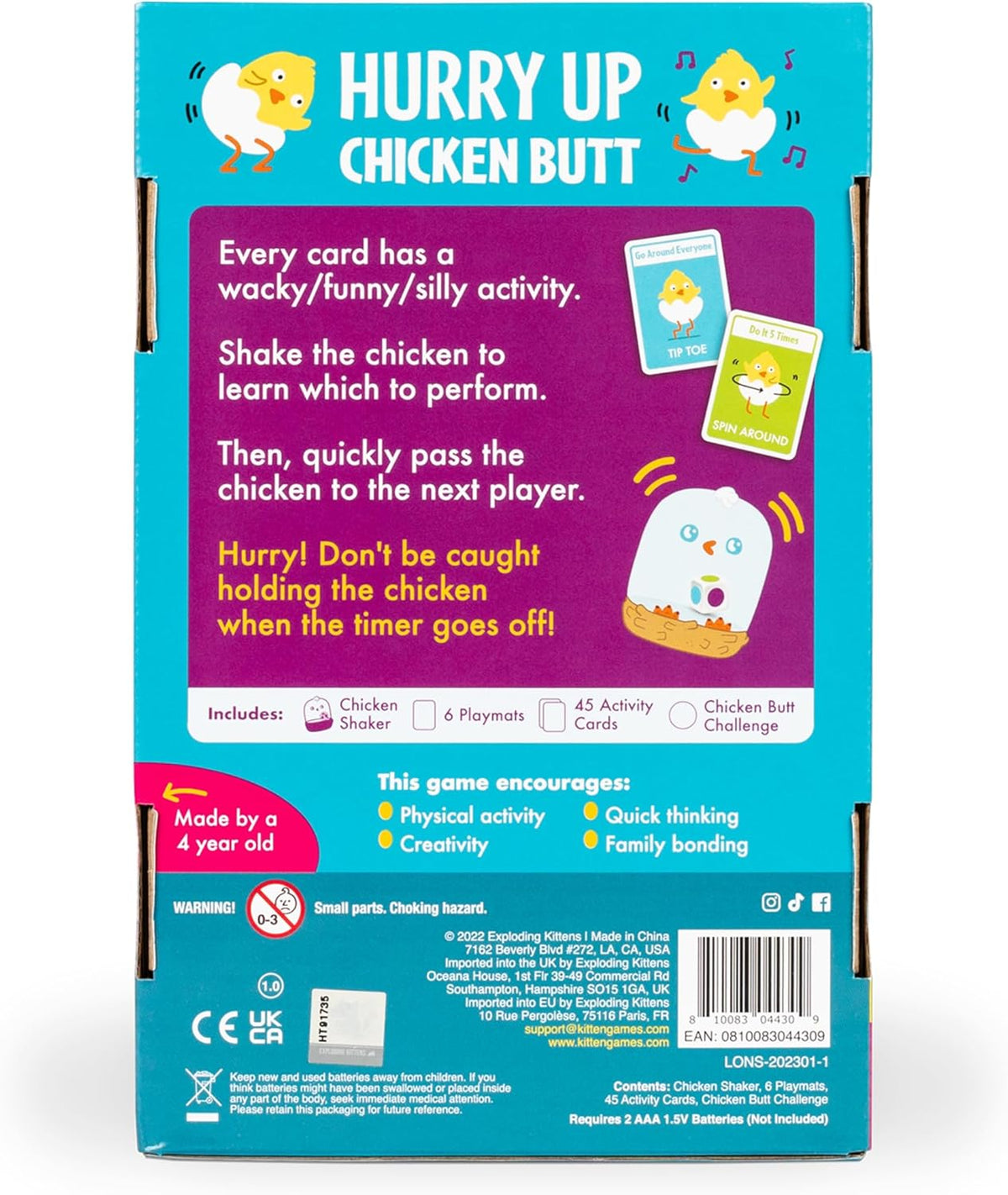 45 activity cards driving physical silliness (jumping, noises, gestures)