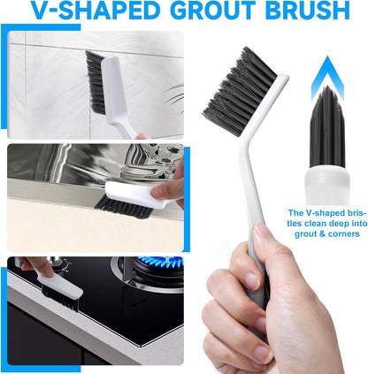 5 crevice brushes sized for narrow gaps, corners, and window tracks