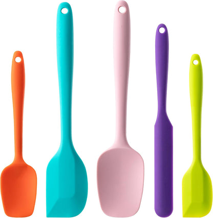 5-piece set: large spoon spatula, large spatula, medium spatula/knife, small spatula, and small spoon spatula