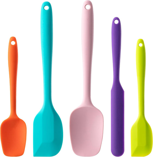 5-piece set: large spoon spatula, large spatula, medium spatula/knife, small spatula, and small spoon spatula