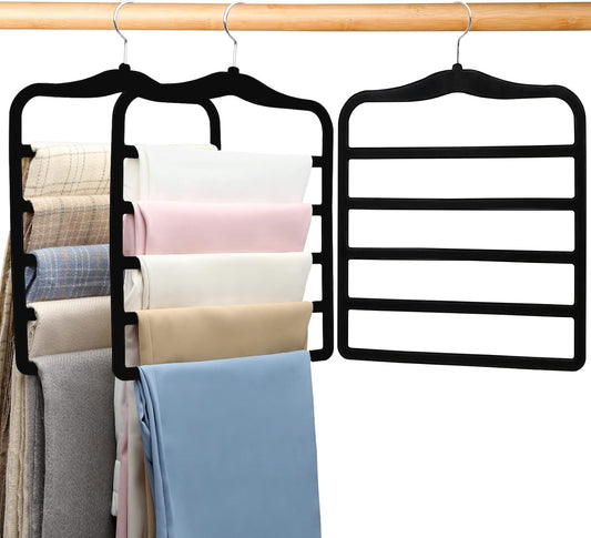 5-tier cascading design that holds 5 pairs of pants per hanger