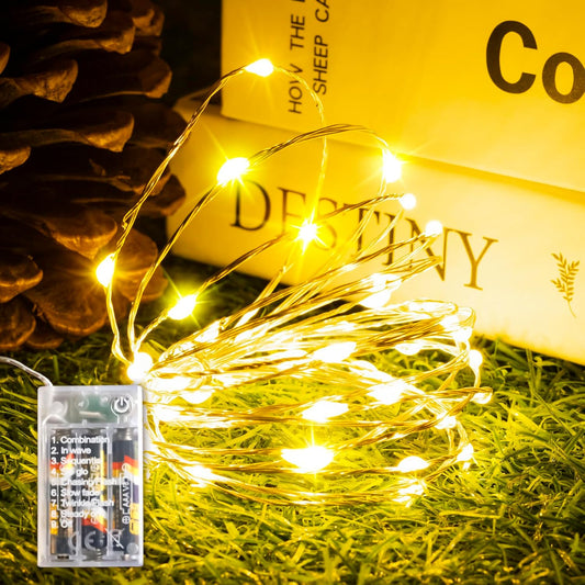 50 micro leds on 16ft flexible silver copper wire (2800k warm white in main variant)