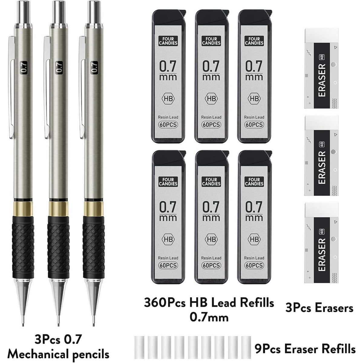6-piece metal mechanical pencil body with retractable mechanism