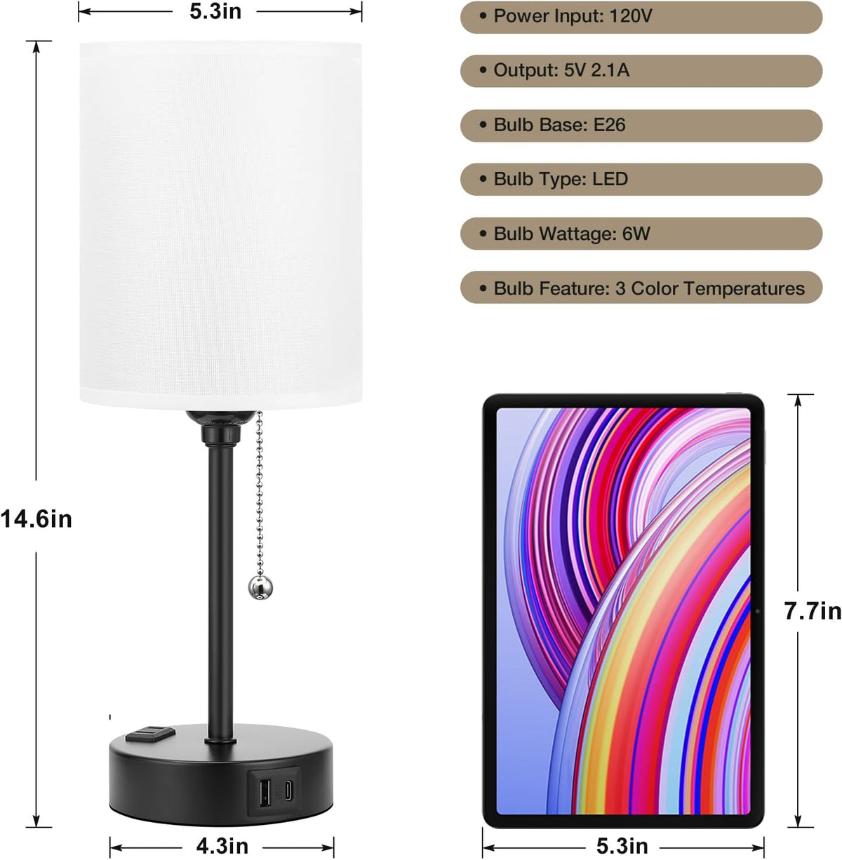 6w led bulb included (60w incandescent equivalent) with e26 base, smart-bulb compatible