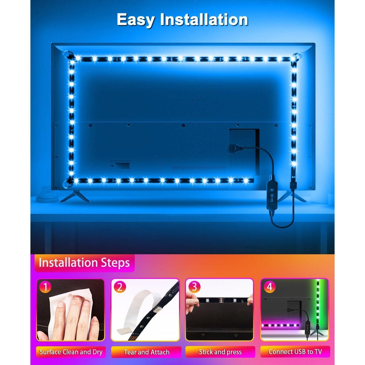 90-led rgb strip with dimmable, color-changing, blinking, and timer functions