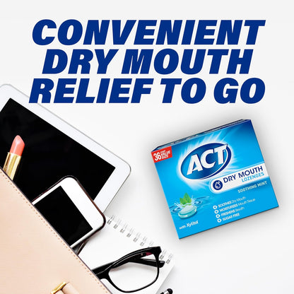 ACT Dry Mouth Soothing Mint Lozenges with Xylitol – Mindful Morning Routine for Sensitive Mouths, Value Pack 36 ct., 2 pk