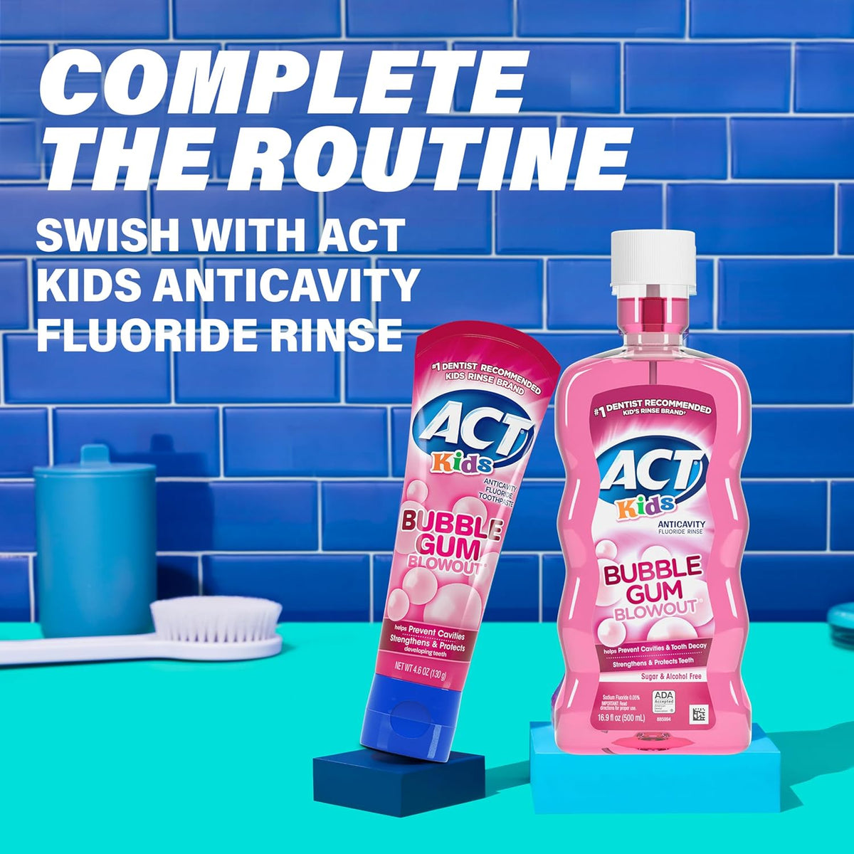 ACT Kids Anticavity Fluoride Toothpaste – Bubble Gum Flavor for Shared Family Bathroom and Kids' Sink Station
