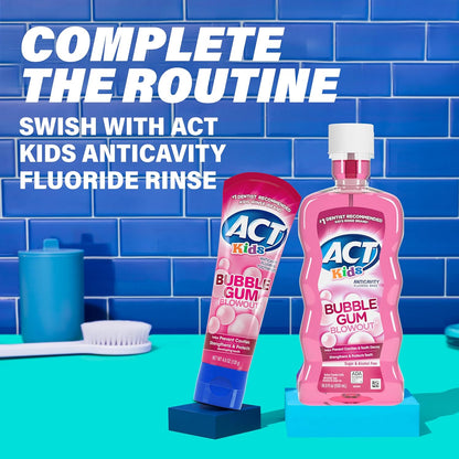 ACT Kids Anticavity Fluoride Toothpaste – Bubble Gum Flavor for Shared Family Bathroom and Kids' Sink Station