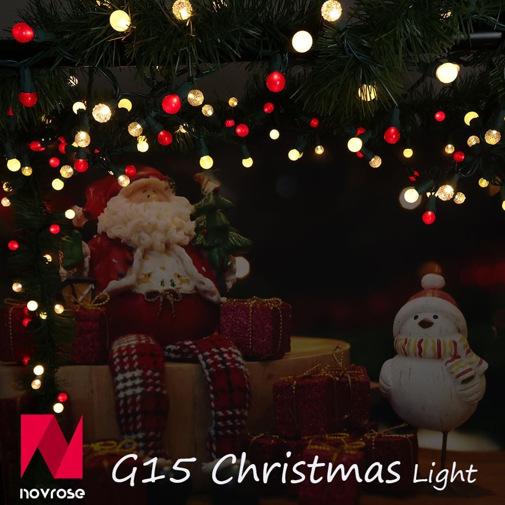 Addlon Pearlized Globe String Lights – Dining Room Holiday Centerpiece Lighting with Old-Fashioned Warm White and Red Glow