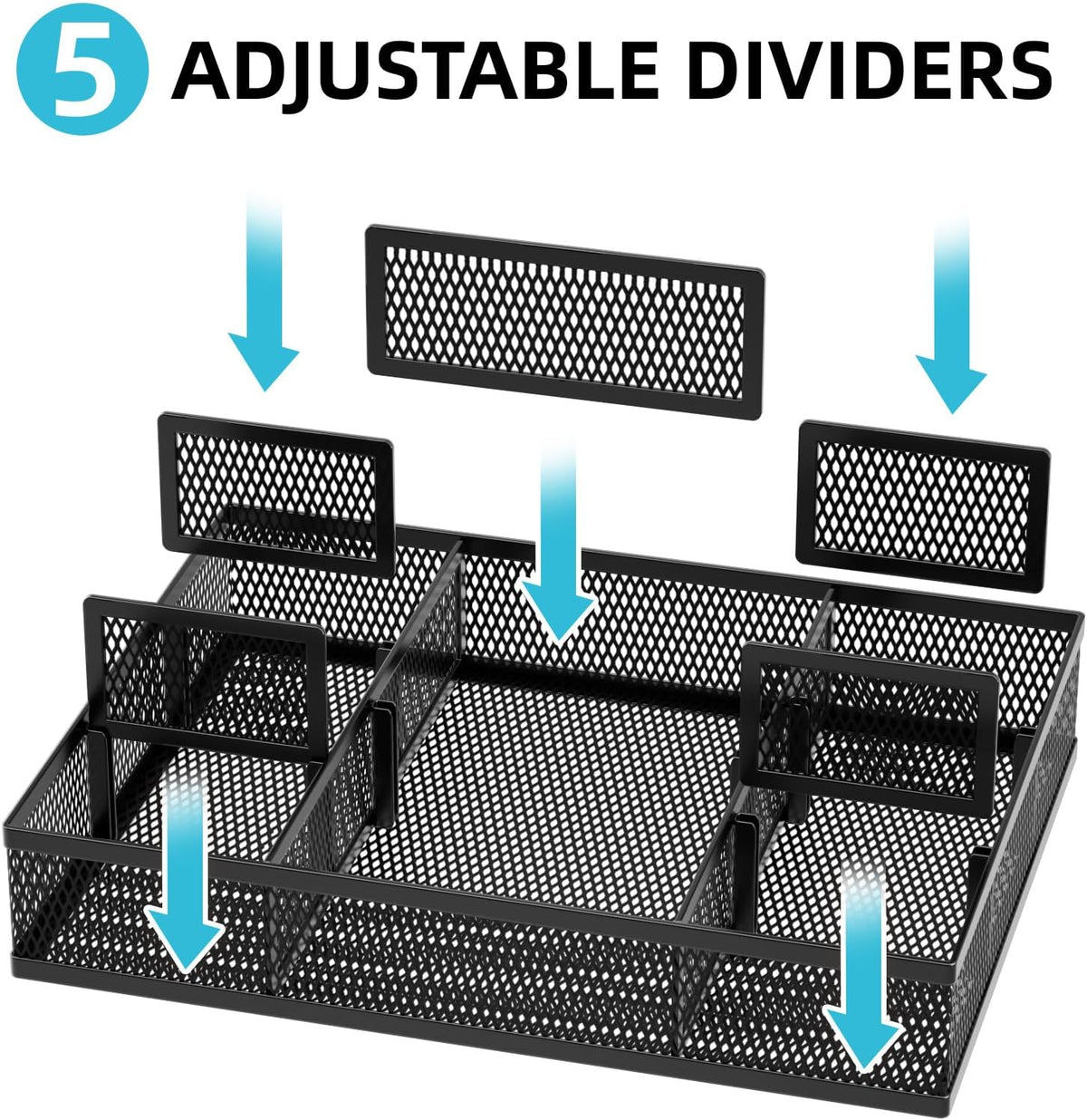 adjustable divider slots that allow custom compartment sizing