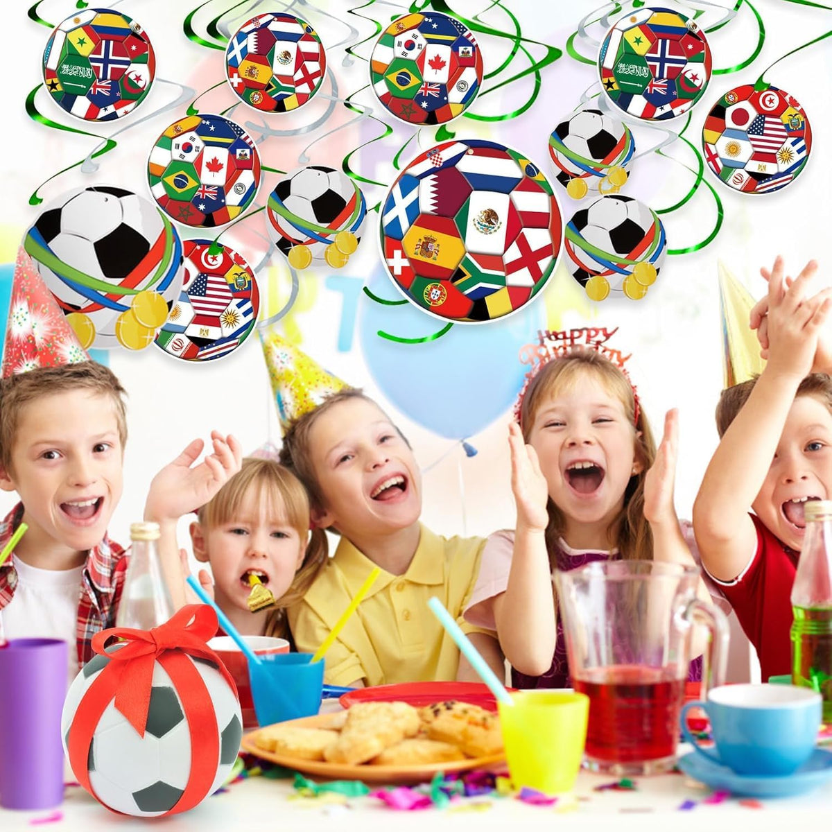 AhfuLife 24pcs Soccer Party Swirls – Lightweight Outdoor Tailgating Decor That Withstands Breezy Setups