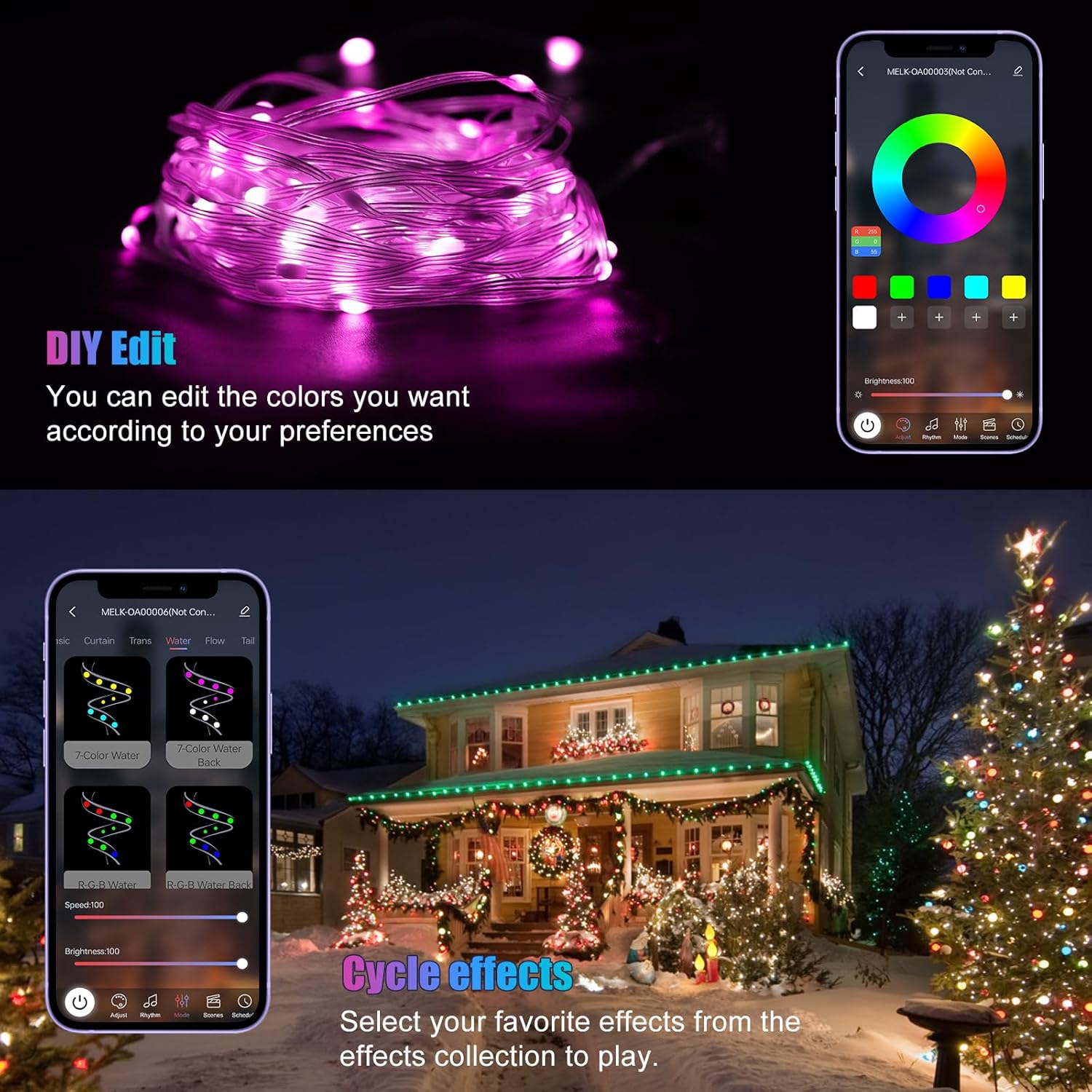 AIMENGTE 50 LED Color Changing Outdoor String Lights Battery Bank Compatible – Festive Lights for Tree Wrap, Pergola and Patio Celebrations