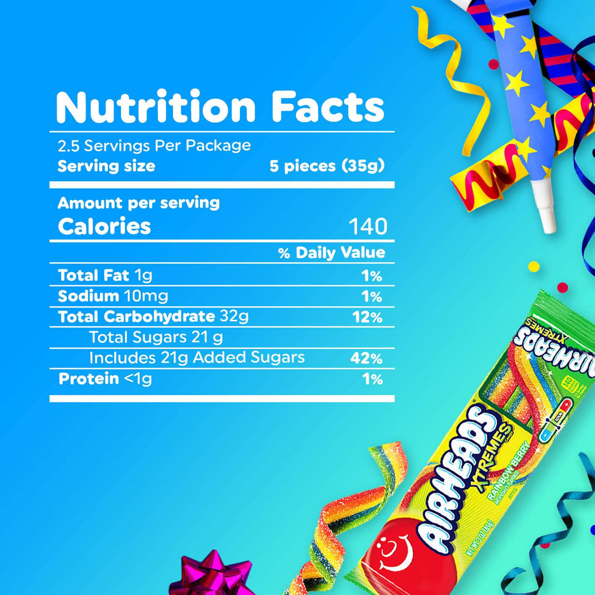 Airheads Xtremes Belts Blue Raspberry Candy, 18 Individually Wrapped 2 oz Chewy Belts – Office Candy Dish Snack and Break Room Reward for Coworkers