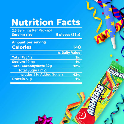 Airheads Xtremes Belts Blue Raspberry Candy, 18 Individually Wrapped 2 oz Chewy Belts – Office Candy Dish Snack and Break Room Reward for Coworkers