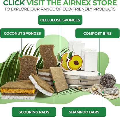 AIRNEX Plant-Based Kitchen Sponge for Homes with Kids, Biodegradable Non-Scratch Dish Cleaner