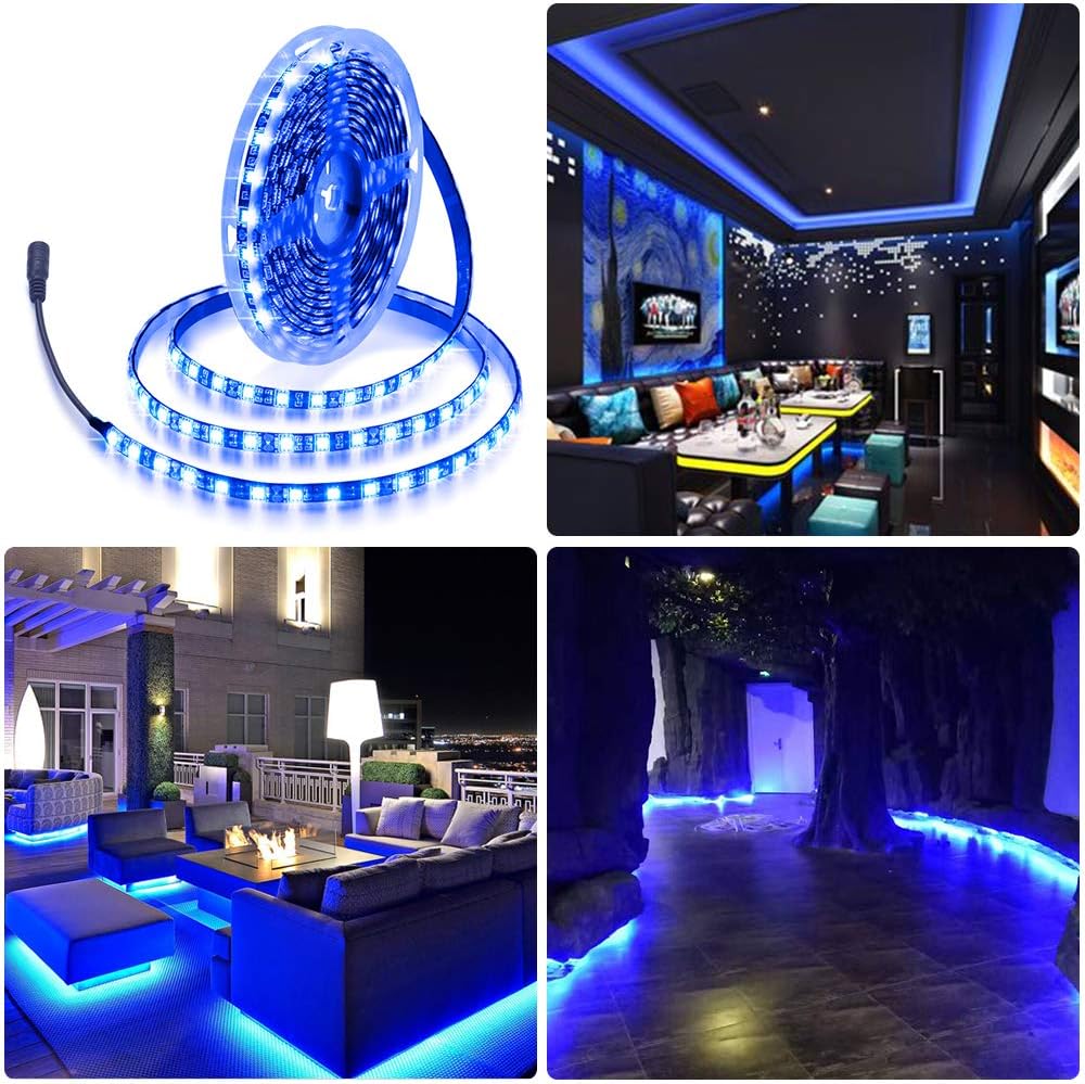 ALITOVE Streamlined Blue LED Strip for Floating Shelves and Headboards, 16.4ft 12V 5050 Understated