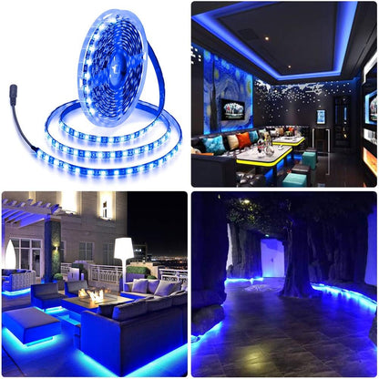 ALITOVE Streamlined Blue LED Strip for Floating Shelves and Headboards, 16.4ft 12V 5050 Understated