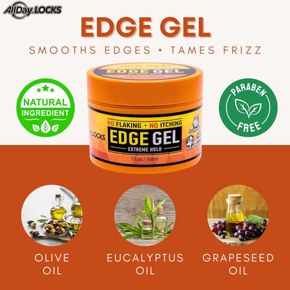 AllDay Locks Edge Gel Extreme Hold, Thoughtful Birthday Gift for Women with Natural Hair, 10 Oz Jar