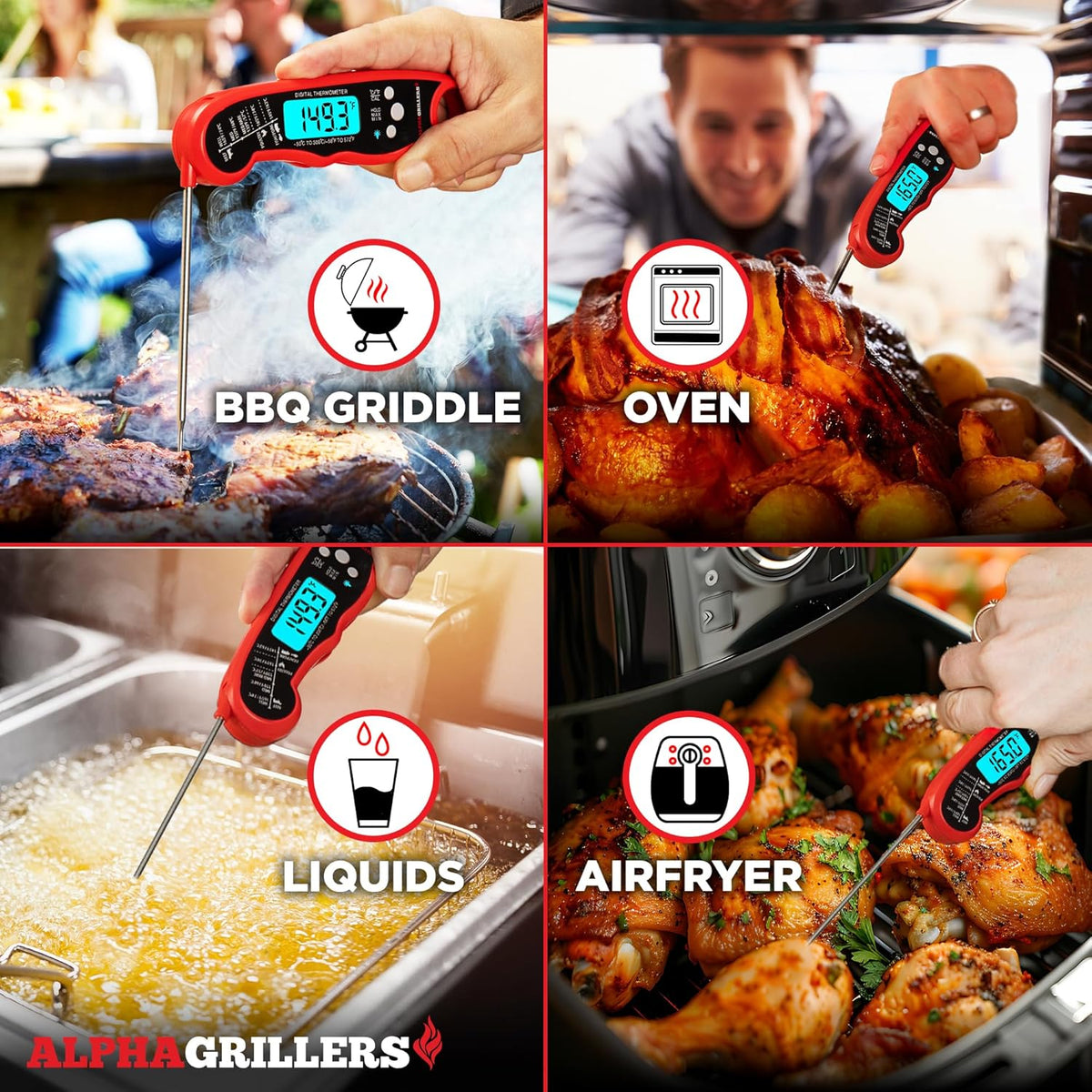 Alpha Grillers Pre-Calibrated Digital Thermometer – Reliable Accuracy to Prevent Undercooked Chicken and Burgers