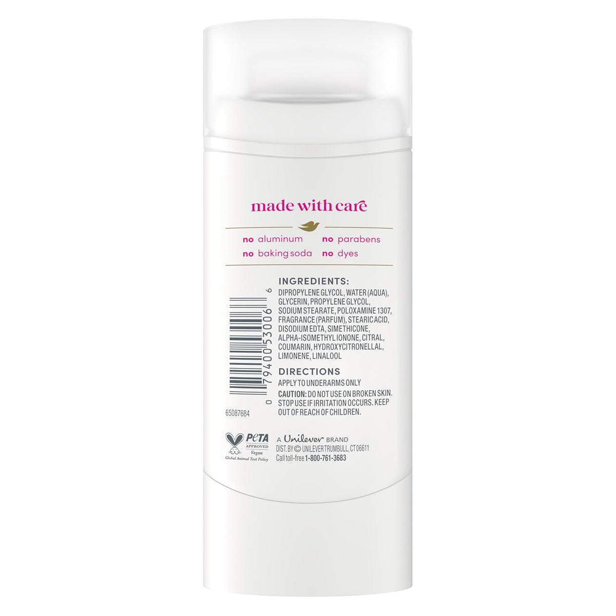 aluminum-free, paraben-free, baking soda-free, and dye-free composition
