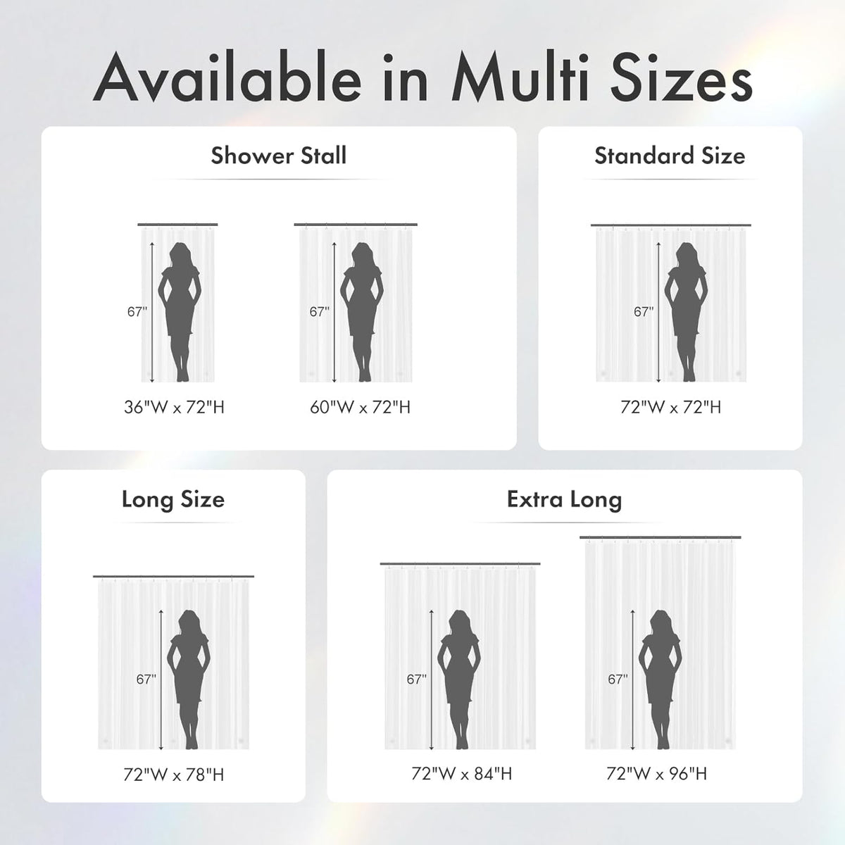 Amazer White Shower Liner 60 x 72 - Chemical-Free PEVA Curtain for Shared Apartment Bathroom with 3 Secure Magnetic Weights