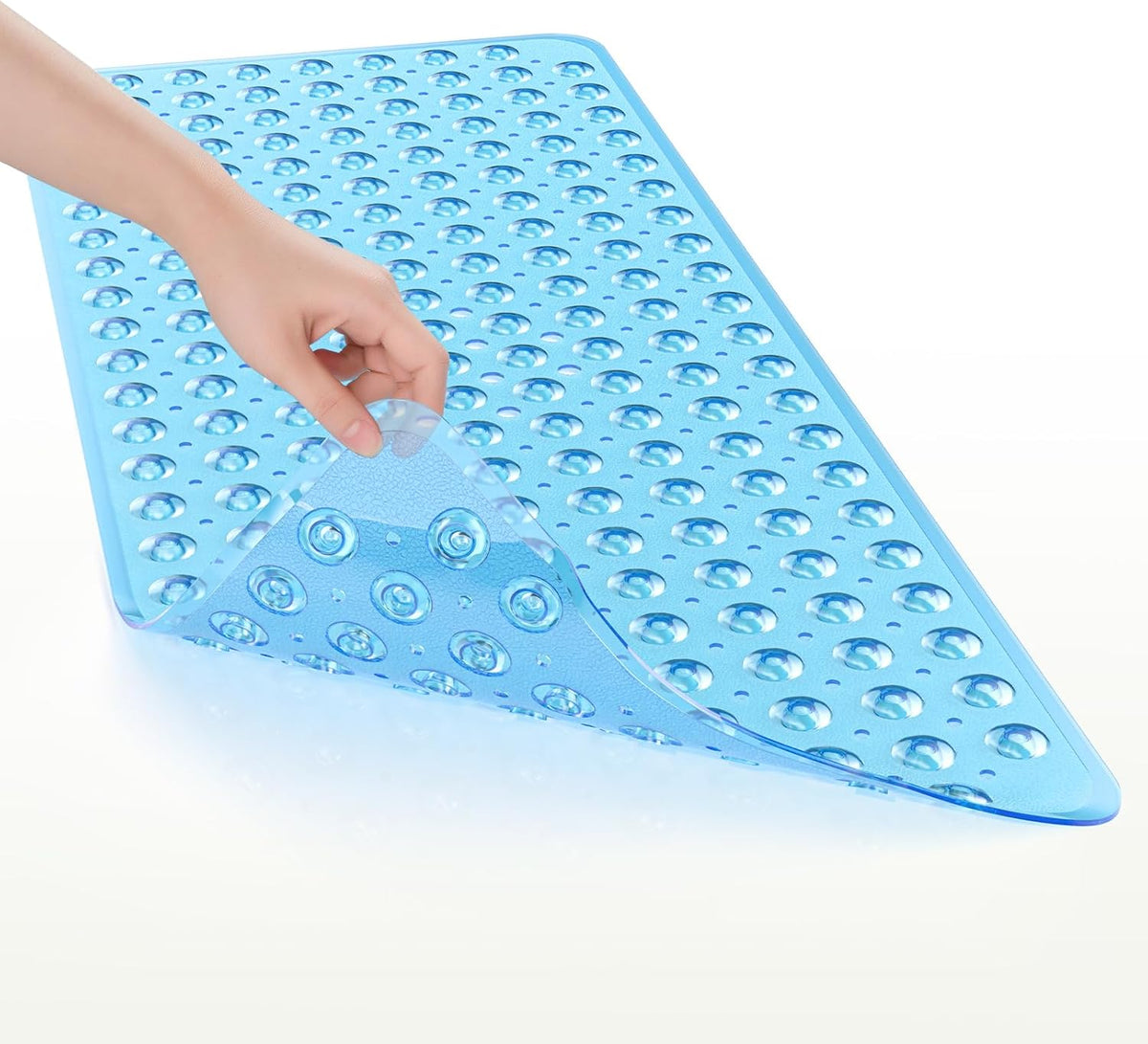 AmazerBath Anti-Slip Bath Mat for Tub 40 x 16 Inches, Quick-Dry Shower Mat with 176 Drain Holes for Daily Self-Care, Clear Blue
