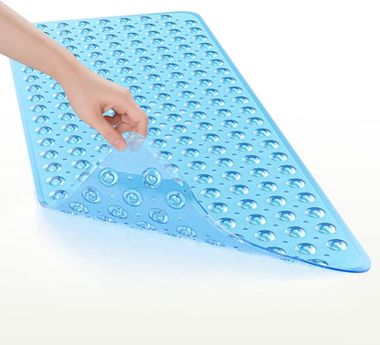 AmazerBath Anti-Slip Bath Mat for Tub 40 x 16 Inches, Quick-Dry Shower Mat with 176 Drain Holes for Daily Self-Care, Clear Blue