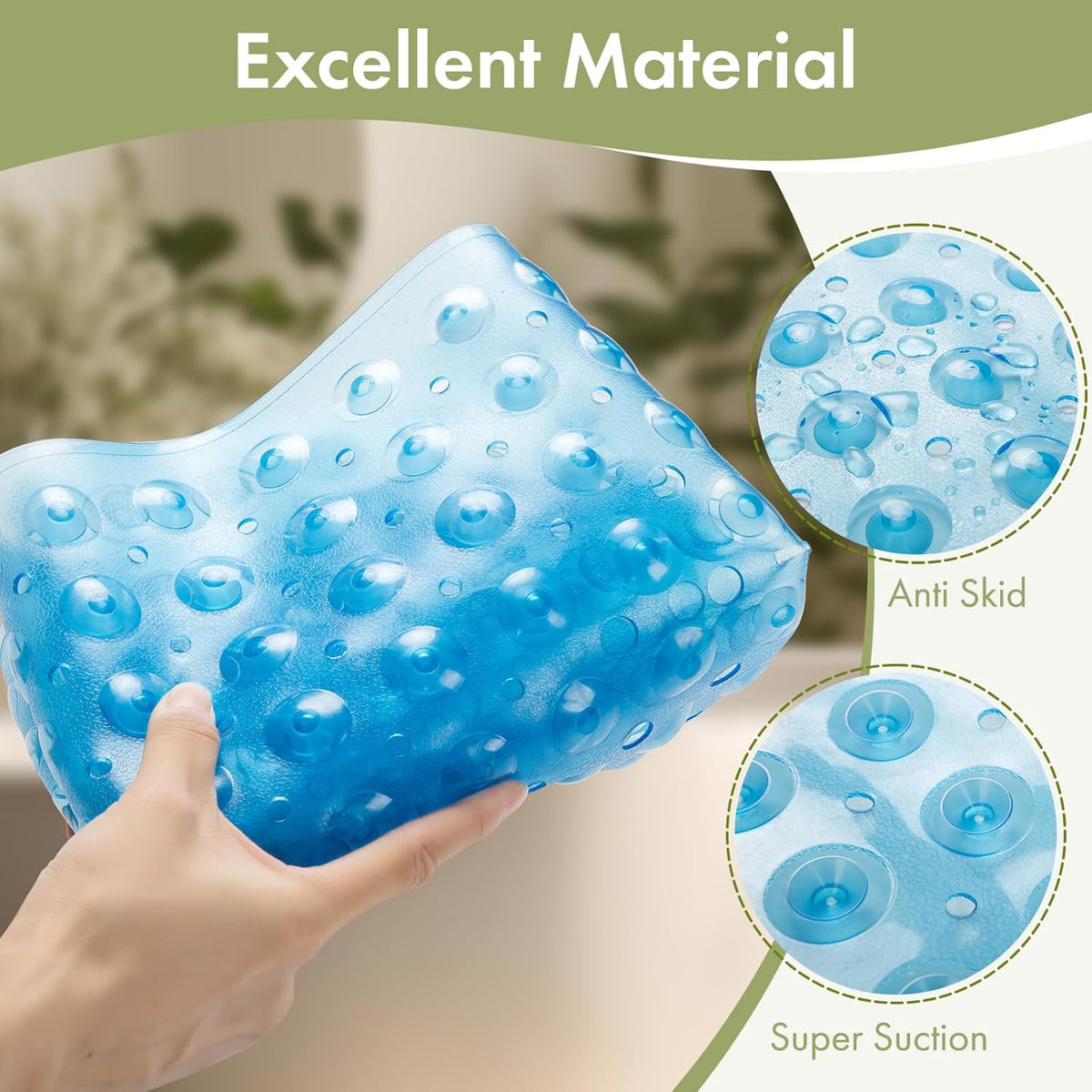 AmazerBath Anti-Slip Bath Mat for Tub 40 x 16 Inches, Quick-Dry Shower Mat with 176 Drain Holes for Daily Self-Care, Clear Blue