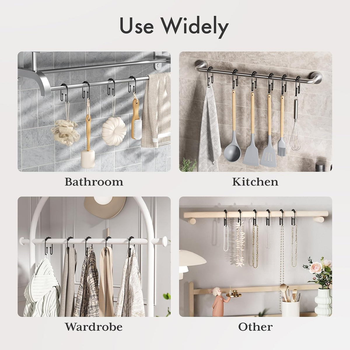 AmazerBath Double Hook Shower Rings – Intentional Bathroom Styling in Neutral Finishes, Rust Proof Minimalist 24 Pack