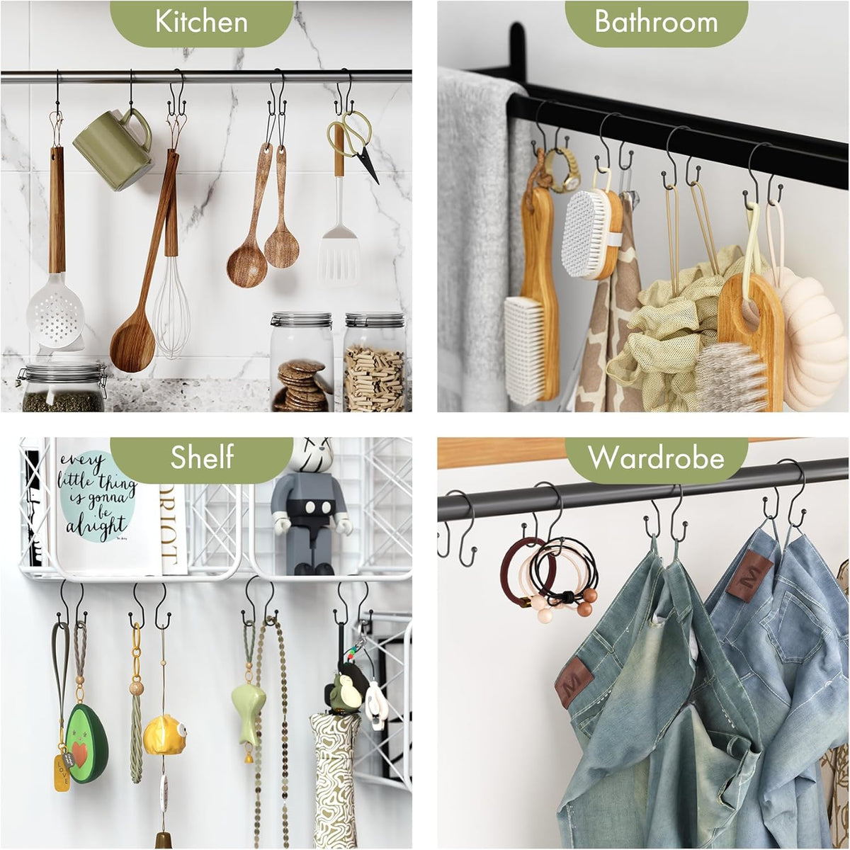 AmazerBath Matte Black Double Shower Curtain Hooks – Refined Bathroom Finish for Luxury Master Suites, 12 Pcs