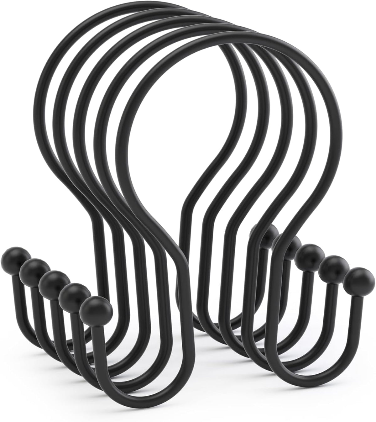 AmazerBath Matte Black Double Shower Curtain Hooks – Refined Bathroom Finish for Luxury Master Suites, 12 Pcs