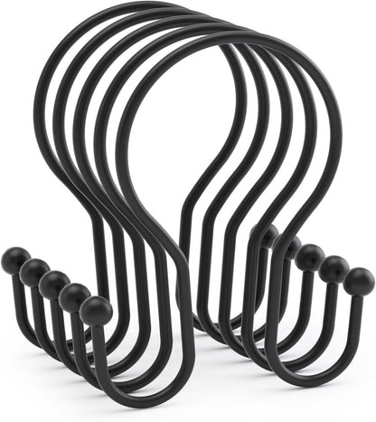 AmazerBath Matte Black Double Shower Curtain Hooks – Refined Bathroom Finish for Luxury Master Suites, 12 Pcs