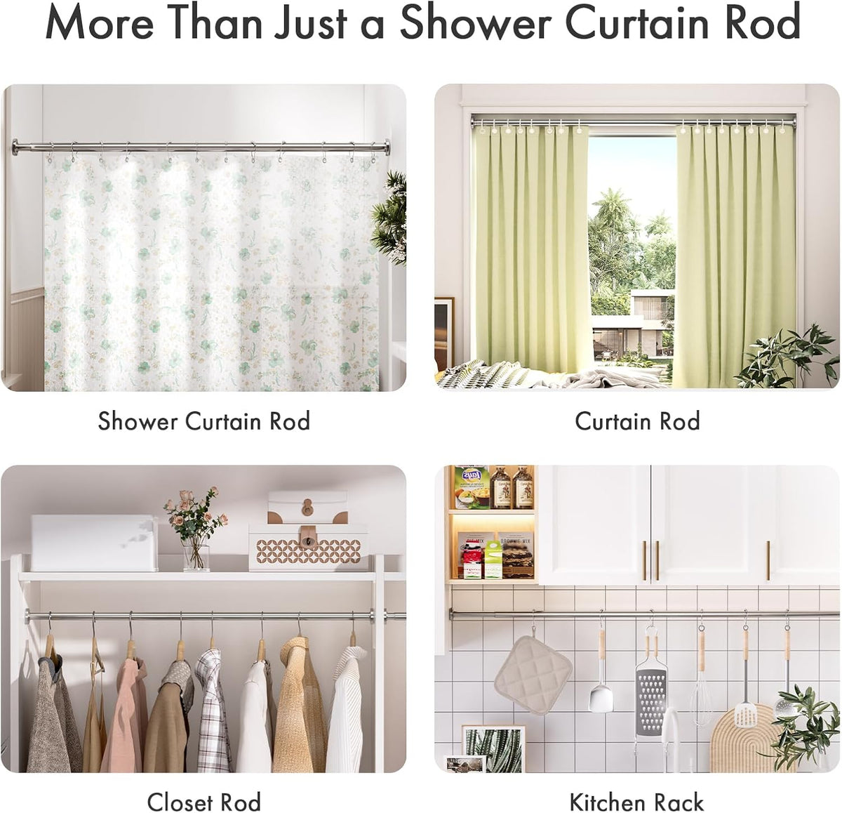 AmazerBath Nickel Tension Curtain Rod – Clean Line Tension Mount for Restrained Apartment Bathrooms, Adjustable 31-75 in