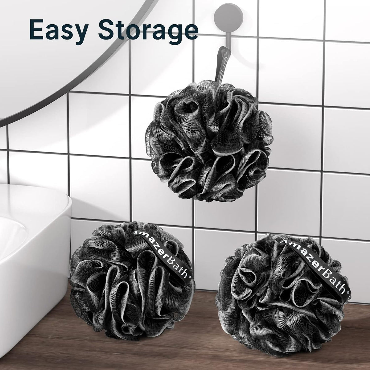 AmazerBath Shower Loofah Trio – Understated Bath Accessory for Intentional Capsule Bathroom Living