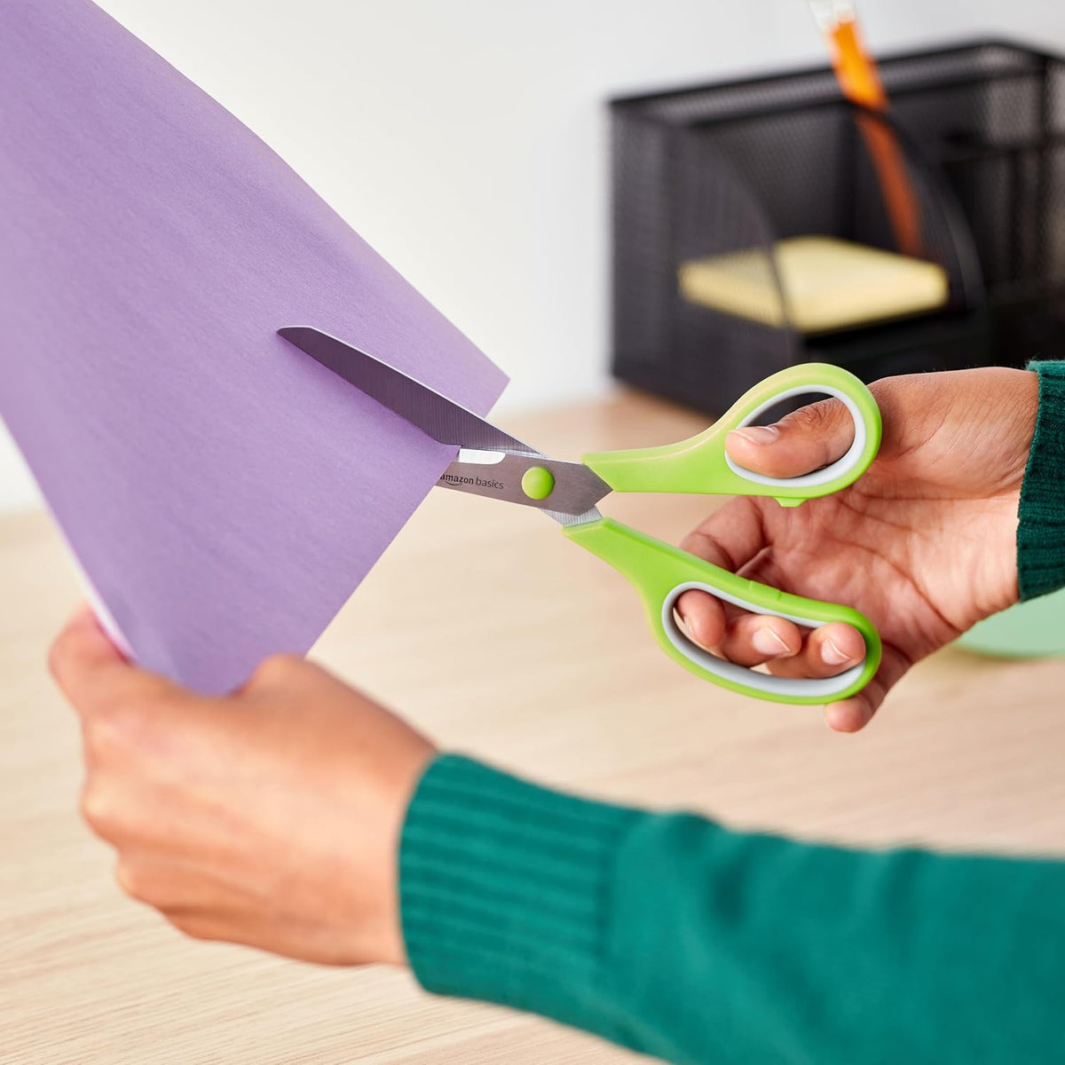 Amazon Basics Holiday Gift Scissors for Students and Parents, Durable PVD Blades in Grey Green and Purple