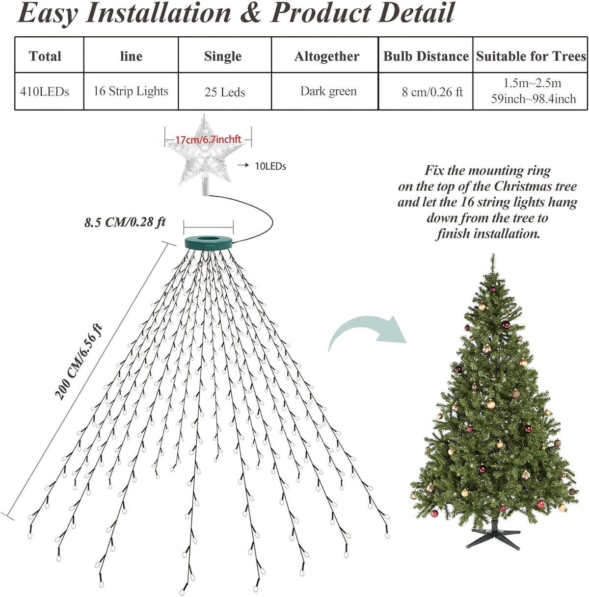 aneeway Warm White Star Fairy Lights – Understated Seasonal Glow for Minimalist Shelves and Mantels, 410 LED