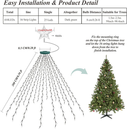 aneeway Warm White Star Fairy Lights – Understated Seasonal Glow for Minimalist Shelves and Mantels, 410 LED