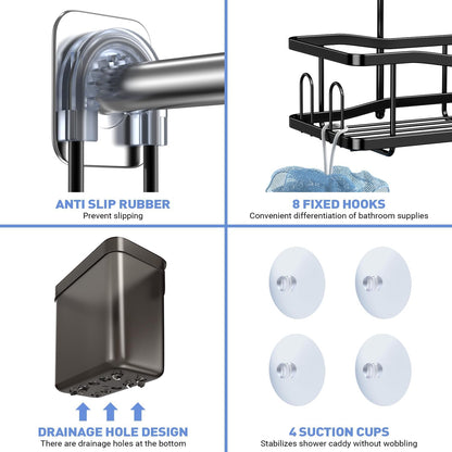 anti-slip top collar and 4 suction cups for swing-free stability
