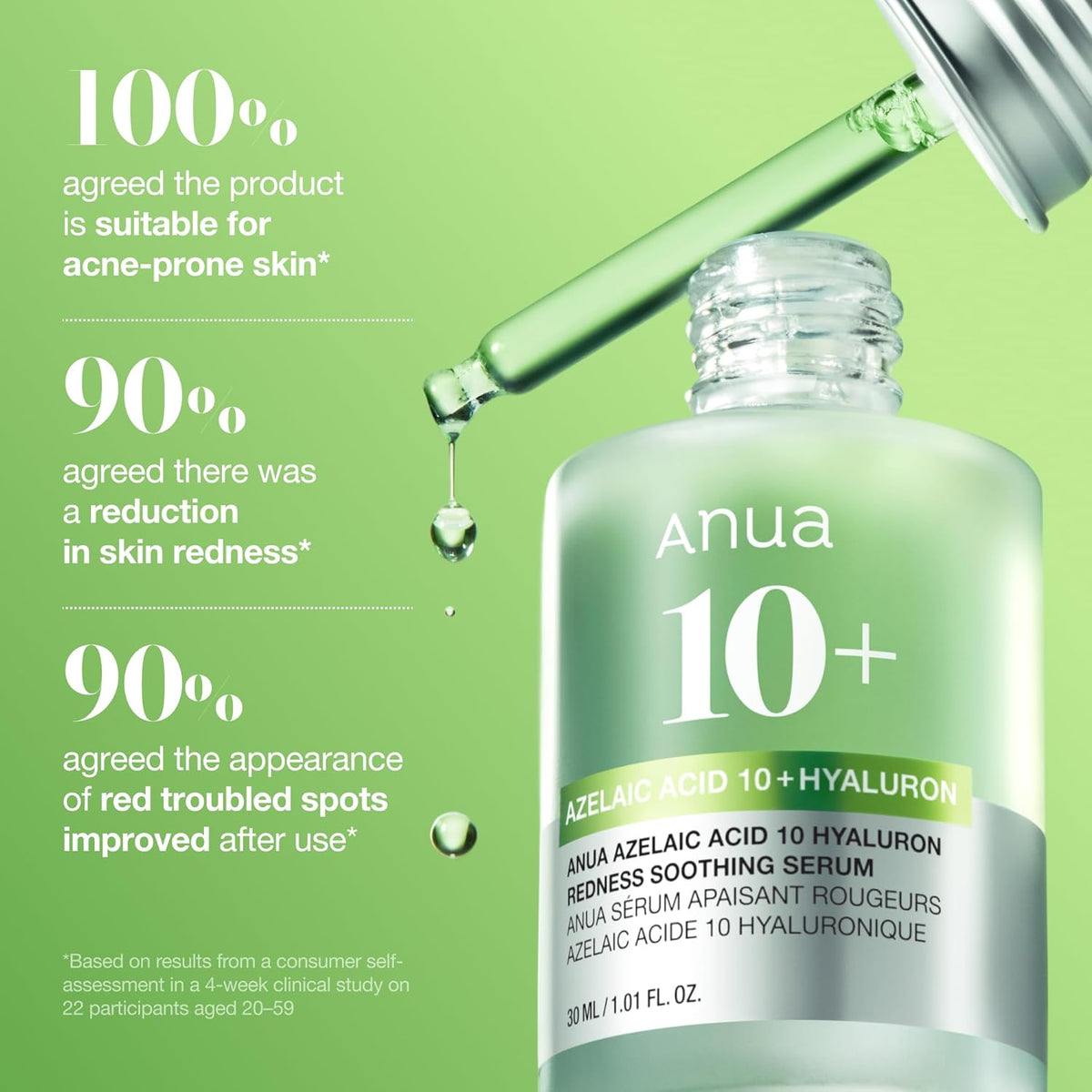 Anua Azelaic Acid 10 Hyaluron Redness Soothing Serum – Therapeutic Bath Time Skincare Step for Acne Marks and Reactive Complexions