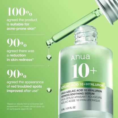 Anua Azelaic Acid 10 Hyaluron Redness Soothing Serum – Therapeutic Bath Time Skincare Step for Acne Marks and Reactive Complexions