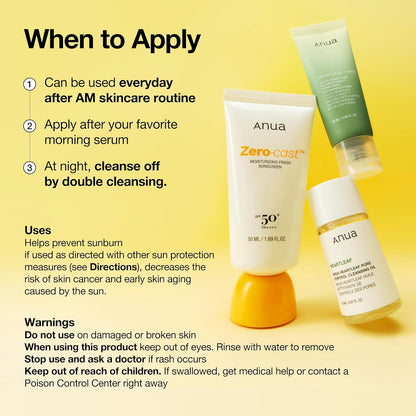 Anua Zero-Cast Moisturizing Sunscreen SPF 50 – Broad-Spectrum SPF for Beach Days and Pool Lounging
