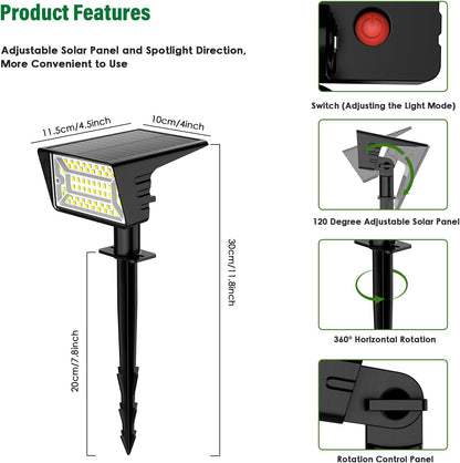 Aogek 60 LED Solar Spot Lights with Wall Mount Downlight Mode for Perimeter Security — Flameless, Cool White, 4 Pack