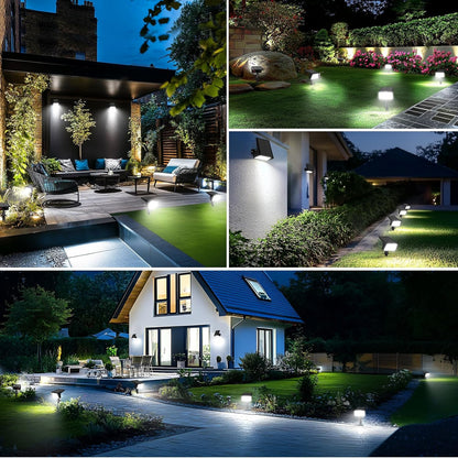 Aogek 60 LED Solar Spot Lights with Wall Mount Downlight Mode for Perimeter Security — Flameless, Cool White, 4 Pack