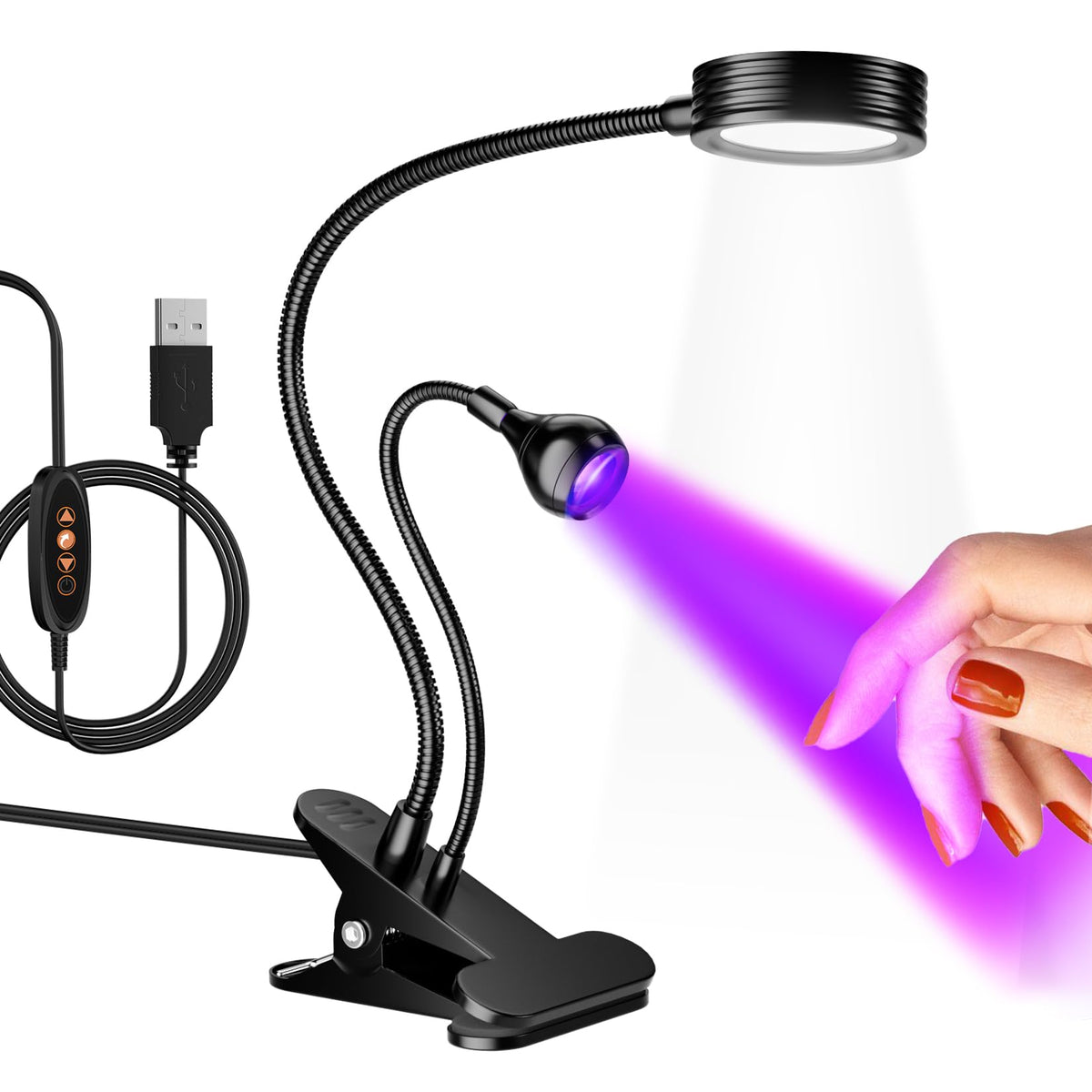 AORAEM LED Nail Lamp Double-Headed U V LED Light Quicky-Dry Nail Manicure Dryer Curing Light with Portable Gooseneck and Clamp Flash Cure U V Light for Gel Nails Professional Home DIY Salon Black