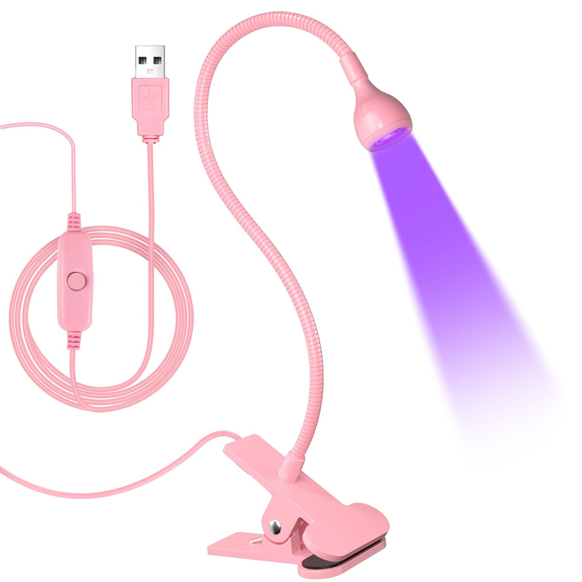 AORAEM LED Nail Lamps 3W Flexible Gooseneck Lamp Quicky Dry Nail Manicure Dryer Gel Polish Curing Light Plug Play Portable Flash Cure Light for Gel Nails Home DIY Professional Nail Tools Pink
